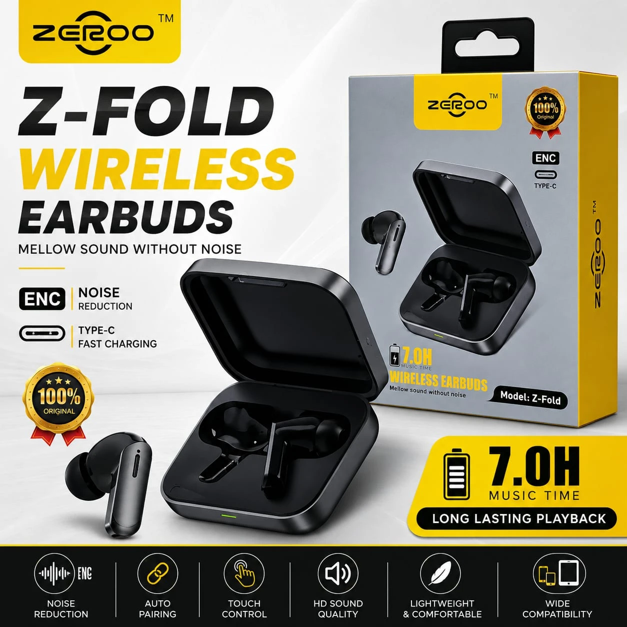 Zeroo Z-Fold ENC Wireless Earbuds (Type-C)