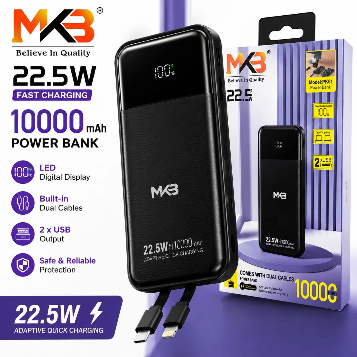 MKB PK61 10000mAh 22.5W Fast Charging Power Bank